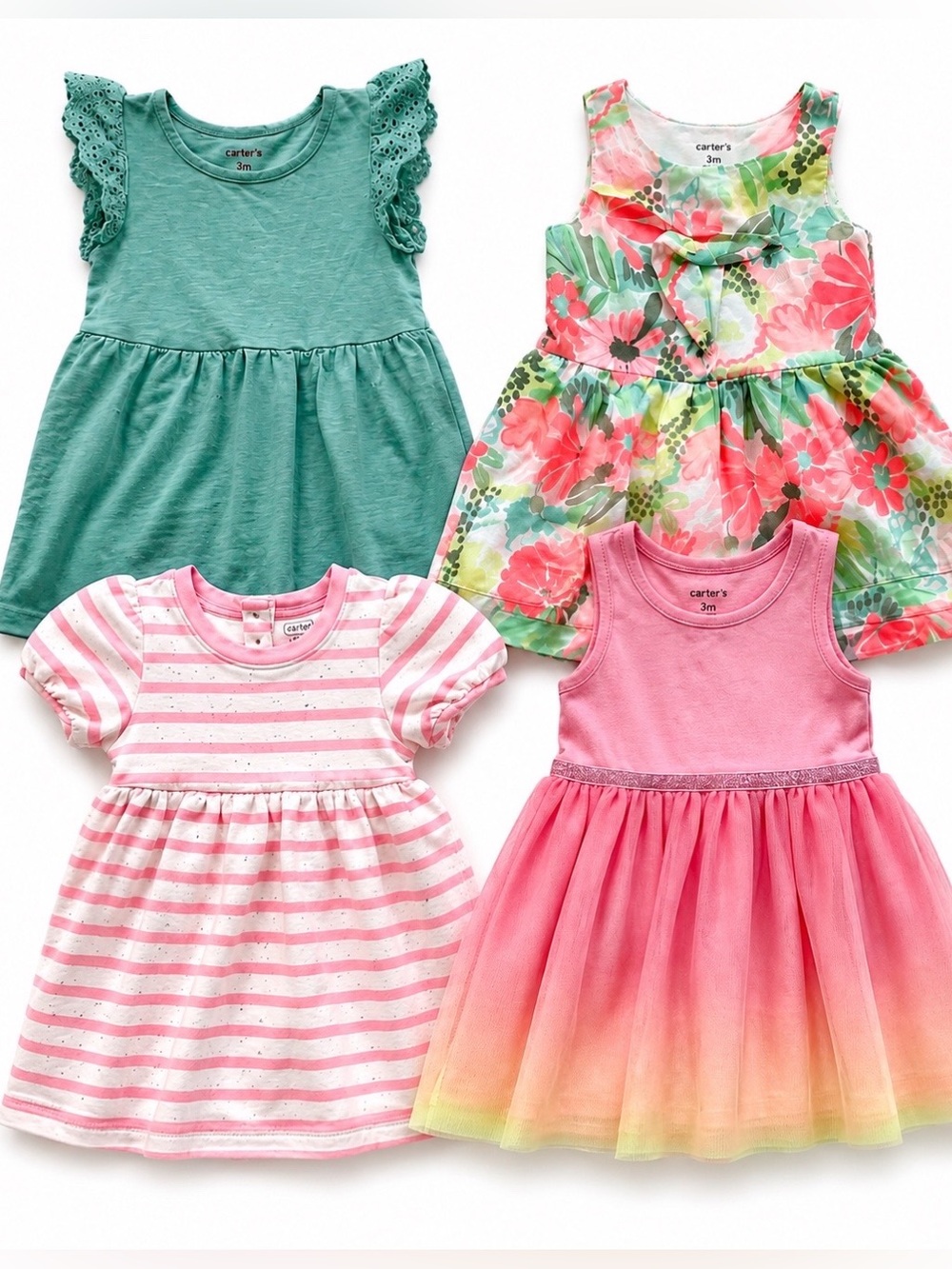 Cat & Jack Girls 18 Month Dress Bundle Striped Ombre Floral Eyelet 4 Dresses